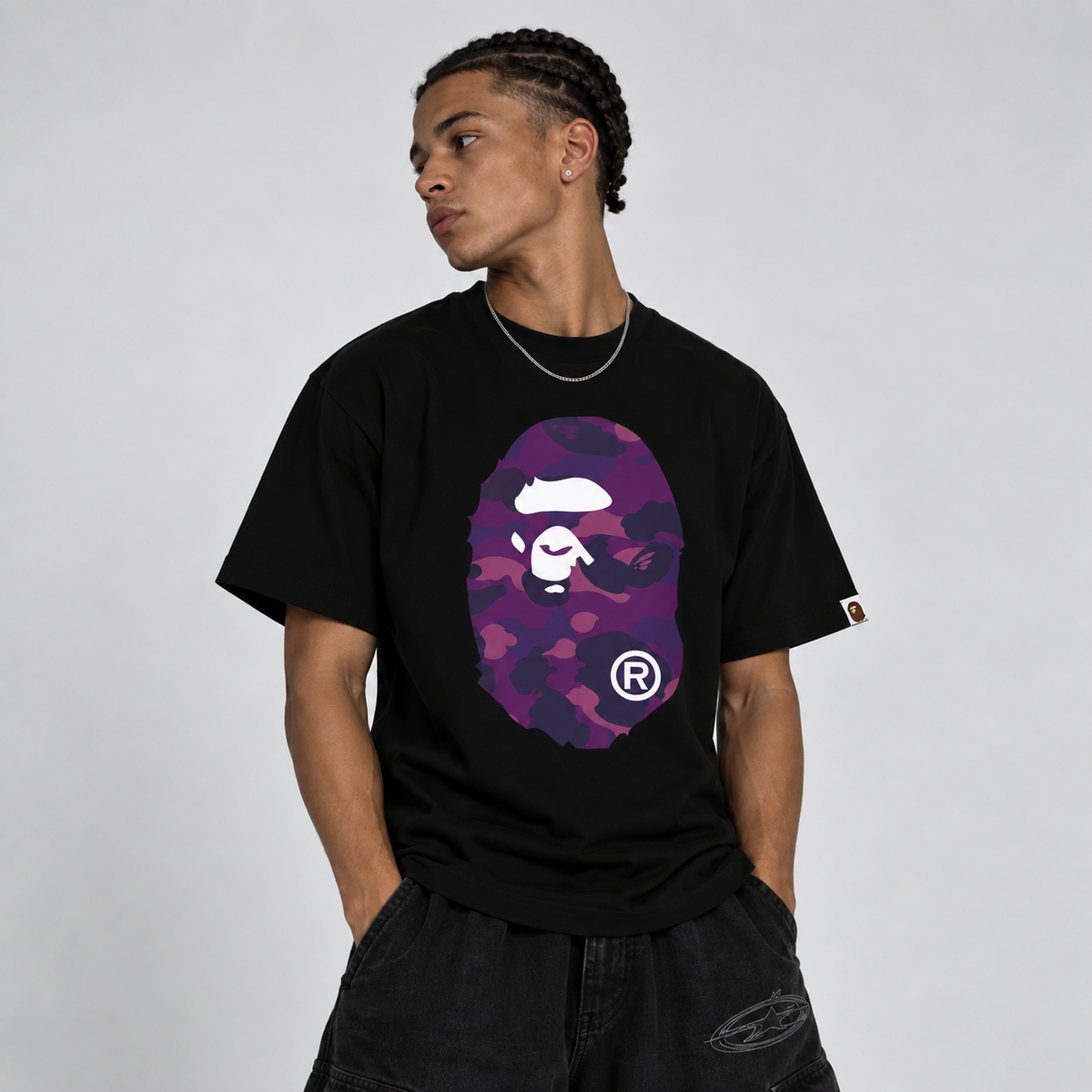 BAPE Color Camo Big Ape Head T-Shirt Black Purple